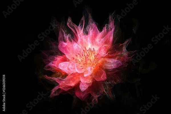 Fototapeta bright illuminated pink aster on a black background, soft focus with generative ai