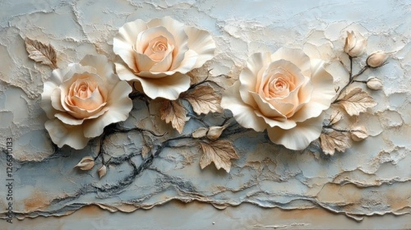 Obraz Three intricately crafted 3D roses with textured background, showcasing artistic floral design