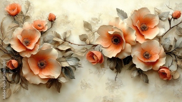 Obraz Beautiful arrangement of orange flowers with leaves on a textured background, ideal for decor