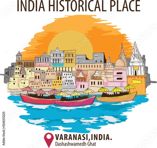 Fototapeta Vector of historical place in Varanasi, India.