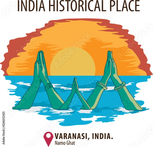 Fototapeta Vector of historical place in Varanasi, India.