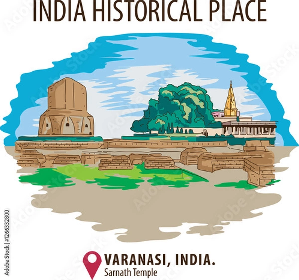 Fototapeta Vector of historical place in Varanasi, India.