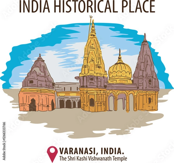 Fototapeta Vector of historical place in Varanasi, India.