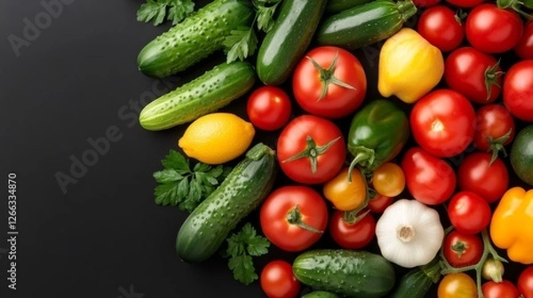 Fototapeta Harvesting fresh vegetables tomatoes cucumbers and peppers