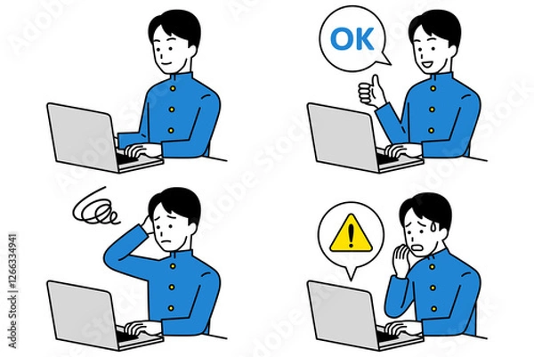 Fototapeta ノートパソコンを操作する男子学生　セット