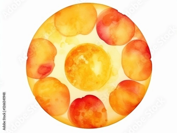 Fototapeta Abstract Watercolor painting, peaches with light, round shape for wallpaper, background image