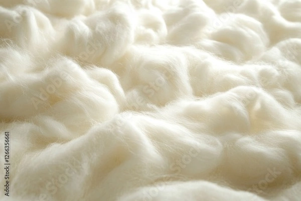 Fototapeta Soft, fluffy pile of off-white wool fibers. Perfect for textile, craft, and cozy themed projects.