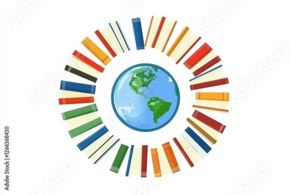 Fototapeta Global Education Concept with Colorful Books Surrounding Earth