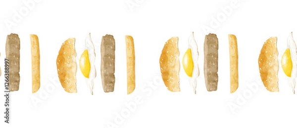 Fototapeta Watercolor Seamless Pattern Breakfast Sandwich Illustration, Clipart for Menu Design, Posters, Print, Web Design, Fabric, Textile, Scrapbooking