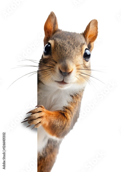 Obraz Cute squirrel peeking around corner isolated on transparent background