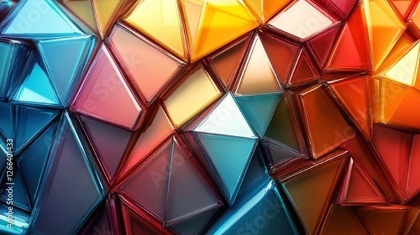 Obraz A vibrant, abstract composition of colorful, shiny triangular shapes arranged in a dynamic pattern.