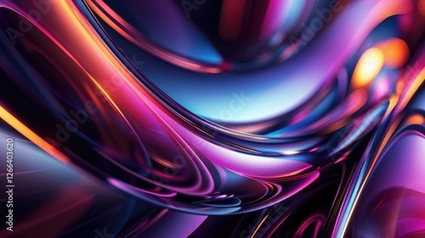Fototapeta Abstract background with colorful shapes and blurred edges, dark colors, futuristic design, light reflection on the surface of metal materia