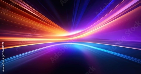 Fototapeta Abstract beautiful background with neon light lines, curved tunnel of time and space, digital futuristic wallpaper, blue purple orange gradient backdrop