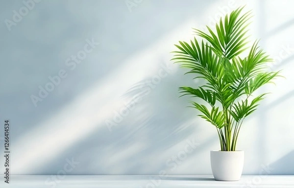 Fototapeta A green houseplant in a glass vase adds natural decor to the room