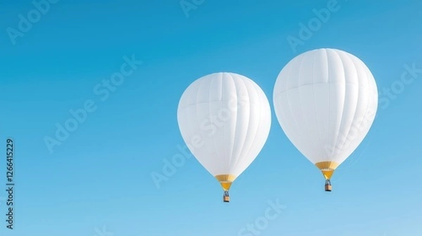 Fototapeta Two white hot air balloons in clear blue sky. Leisure activity, perfect for background use