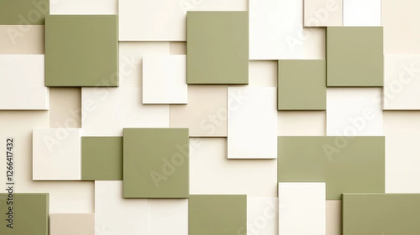 Fototapeta Muted olive and cream geometric rectangles create modern wall design