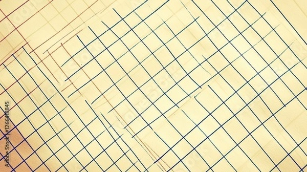 Fototapeta Abstract arrangement of lined paper sheets with grid patterns, showcasing artistic layout and texture