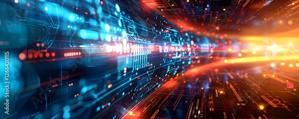 Fototapeta Abstract digital landscape showcasing vibrant data streams and glowing lights