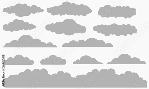 Fototapeta vector from a collection of simple clouds. gray color with white sky background. Weather elements for 2D cartoons