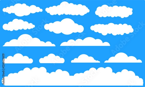 Obraz vector of simple cloud collection. white color with blue sky background. weather element for 2d cartoon