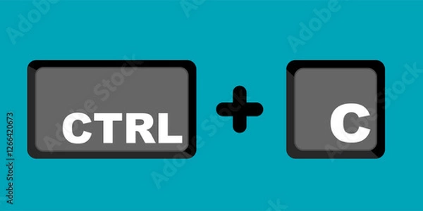 Obraz Ctrl C key icon means copy. Clip art vector shortcut isolated on blue background. Keyboard shortcut graphic resource