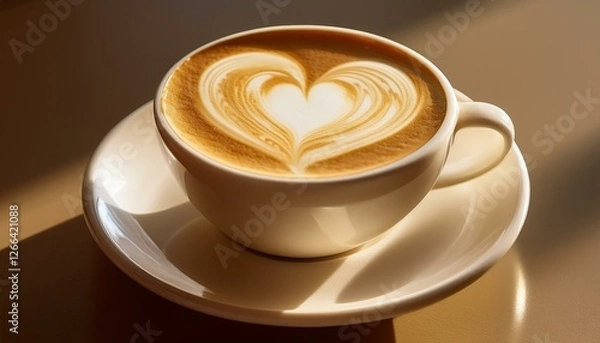 Fototapeta 心温まるラテアートのハート模様 - カフェの雰囲気を引き立てる一杯