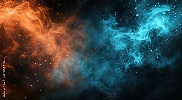 Fototapeta Abstract fire and ice smoke background for contrasting themes in presentations or web design