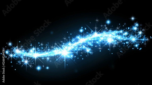 Fototapeta Celestial blue sparkle trail: a shimmering wave of light and stars -ai