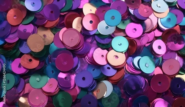 Fototapeta Dazzling array of vibrant, iridescent sequins; a kaleidoscope of color!