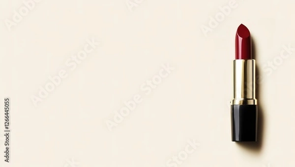 Fototapeta Photo of a lipstick on a solid background, symbolizing the beauty industry. Web banner with copy space on the right.