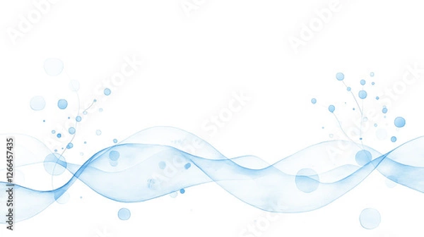 Obraz 透明感のある水色の波と水玉アート。Generative AI