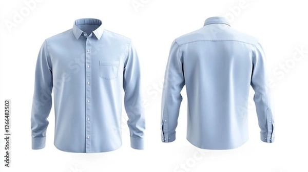 Fototapeta Casual and Business Button-Up Shirt Mockup Template Featuring Front and Back Views, Rendered in a Soft Blue Color.