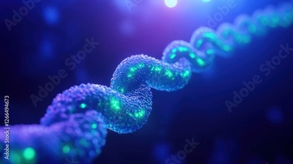 Fototapeta Glowing DNA helix, microscopic view, research lab, science background