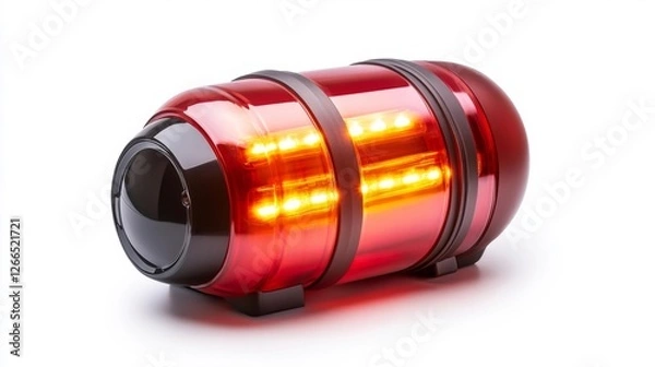 Fototapeta Red LED Light Source in a Barrel Shape on White Background. Generative AI