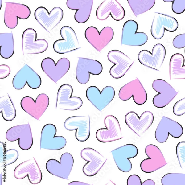 Obraz Valentine heart seamless pattern vector. Colorful hearts on white background. Collection of cute heart. Symbol of love, Valentine's day. Design for fabric, wrapping, paper, sticker, card, cover, decor