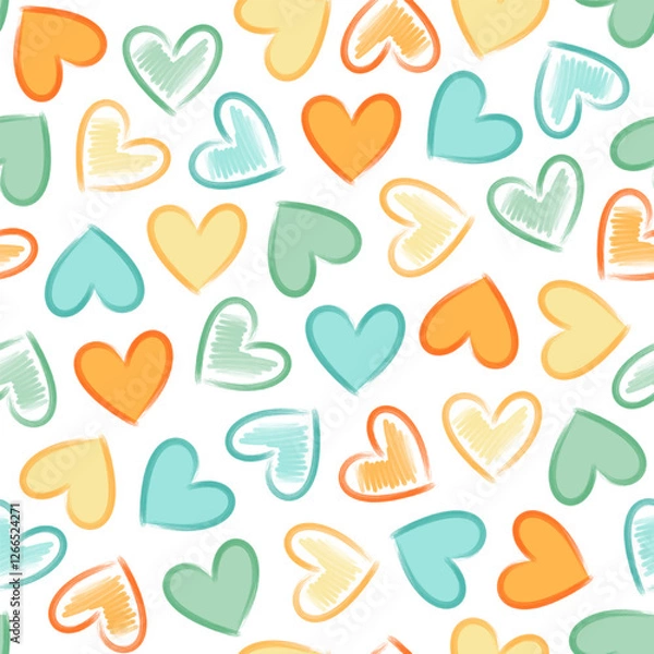 Obraz Valentine heart seamless pattern vector. Colorful hearts on white background. Collection of cute heart. Symbol of love, Valentine's day. Design for fabric, wrapping, paper, sticker, card, cover, decor