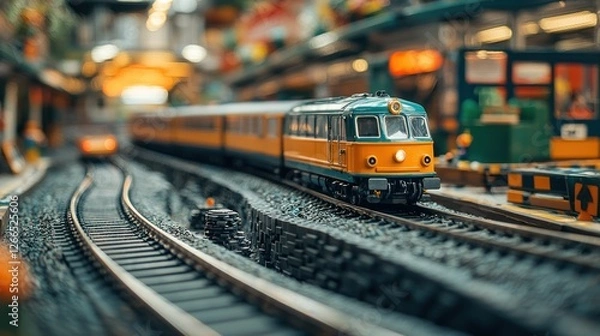 Obraz Model Train on Miniature Railroad Tracks