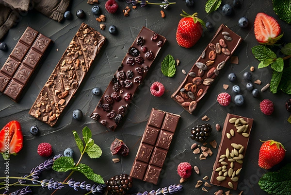 Obraz Chocolate Bars with Berries and Nuts