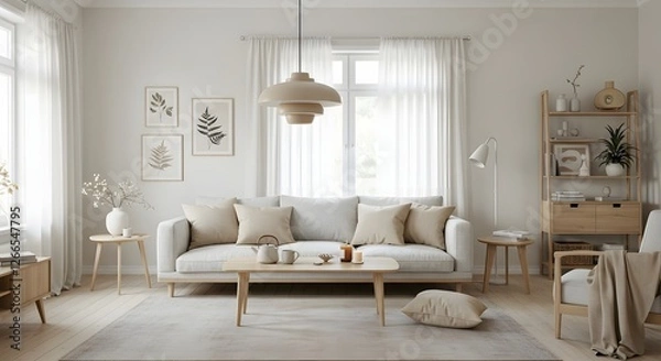 Obraz Light and Airy Living Room Design with Neutral Tones