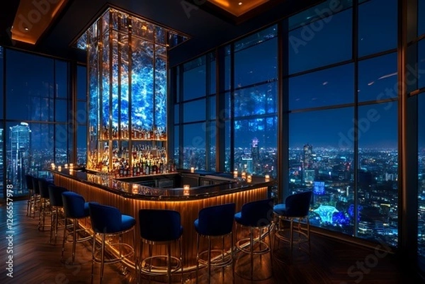 Obraz 夜景を一望できるラグジュアリーなルーフトップバー | Luxurious Rooftop Bar with Panoramic Night View