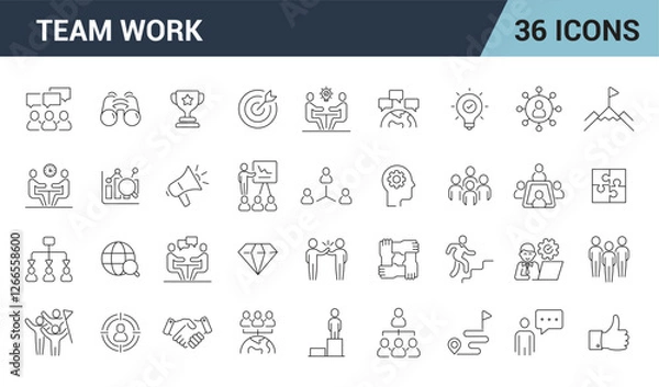 Fototapeta Teamwork Line  Editable Icons Set . Businessman, success, Human Resources, Work, Partnerships, Group and Meetings. Vector illustration.