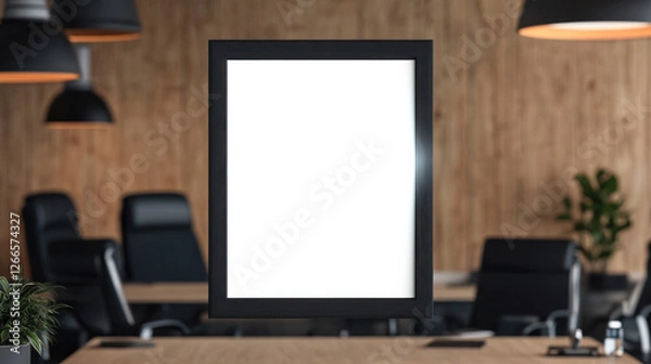Fototapeta Empty picture frame in modern office setting
