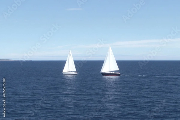 Fototapeta Two sailboats are sailing in the ocean