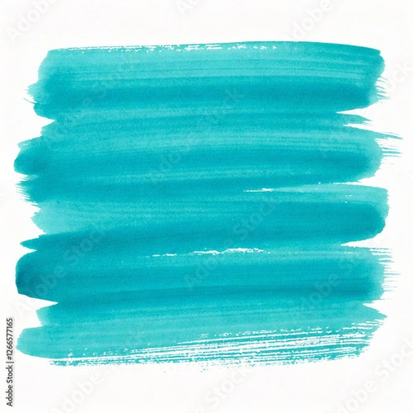 Fototapeta Horizontal Watercolor stroke of turquoise color with stains on white background