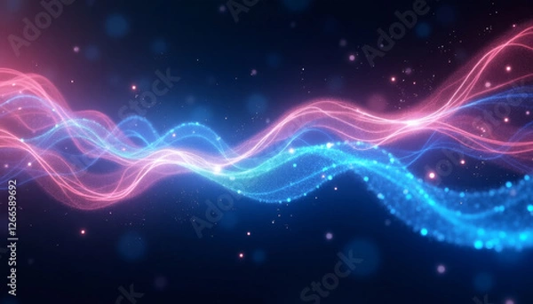Fototapeta Radiant Neon Waveforms Pulsing Through Deep Space