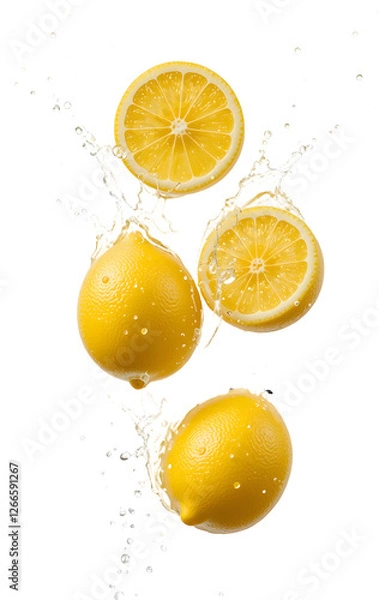 Obraz Isolated lemon slice with splash, cut out. AI generated