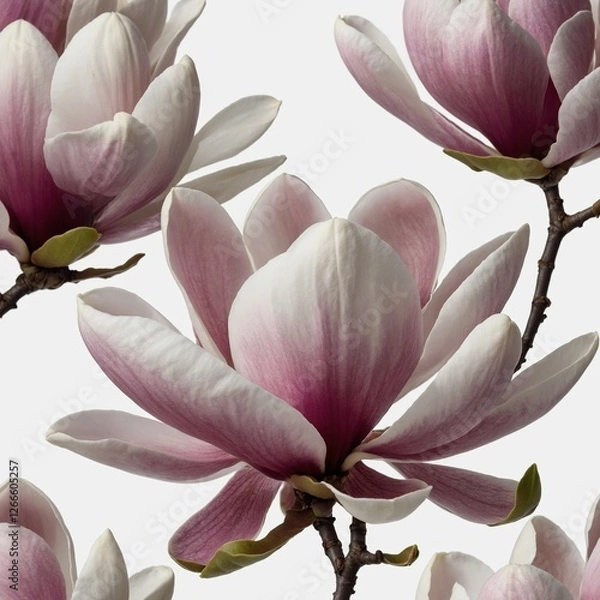 Fototapeta A magnolia flower in full bloom, capturing its soft, velvety petals against a white background.