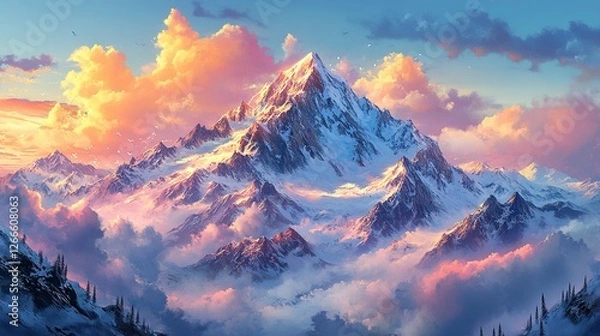 Obraz moutains and adverture background,illustration --ar 16:9 --stylize 450 --v 6.1 Job ID: d5583ac7-07ff-407e-9bee-3409665dae4e