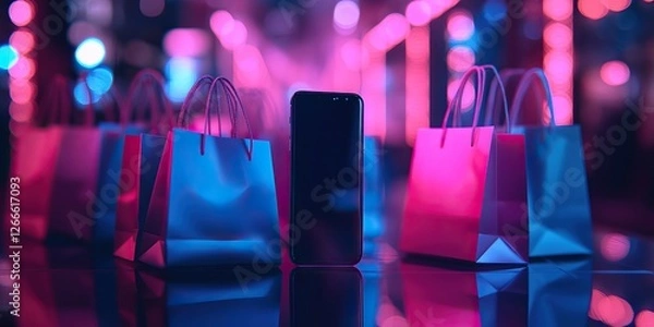 Obraz Mobile Shopping with Neon Lights