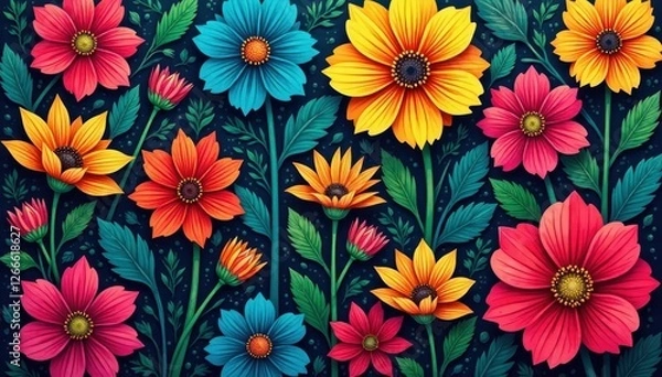 Obraz Intricate, colorful floral composition, bold lines, geometric, surface pattern